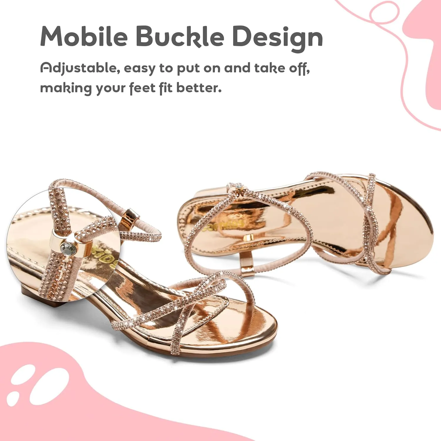 Girls Sandals Low Heels Girl Dress Shoes Open Toe Flower Girl Wedding Party for Toddler Little Big Kid