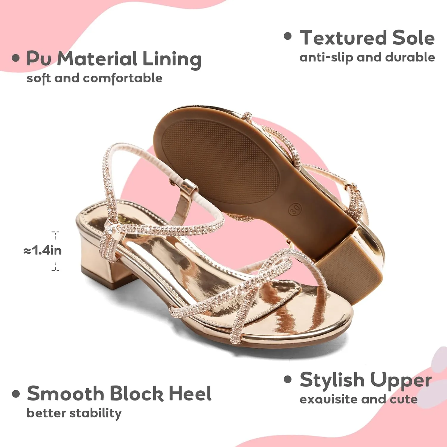 Girls Sandals Low Heels Girl Dress Shoes Open Toe Flower Girl Wedding Party for Toddler Little Big Kid