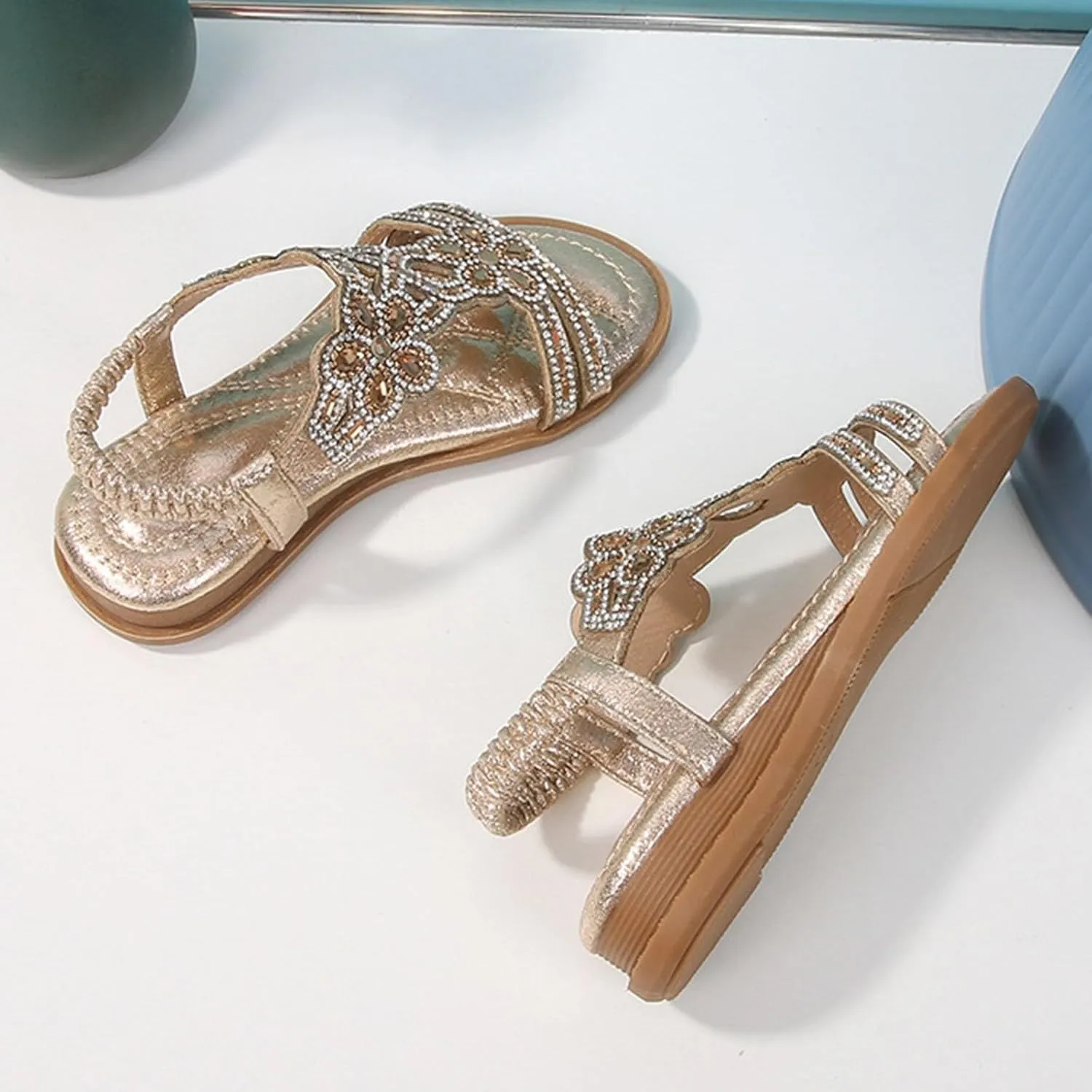 Glitter Sandals Girls Ankle Strap T-Strap 𝐋𝐨𝐰 Heel Pearl Bow Flower Pump Dress Wedding Shoes for Little Kid/Big Kid