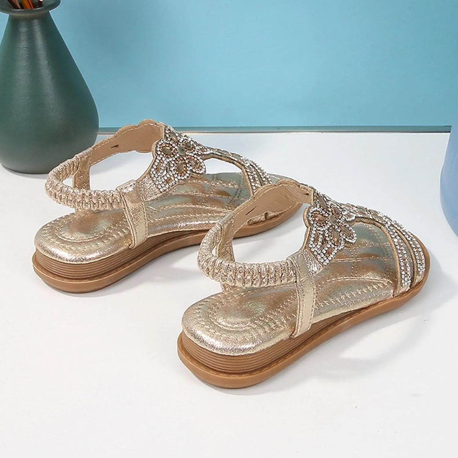 Glitter Sandals Girls Ankle Strap T-Strap 𝐋𝐨𝐰 Heel Pearl Bow Flower Pump Dress Wedding Shoes for Little Kid/Big Kid
