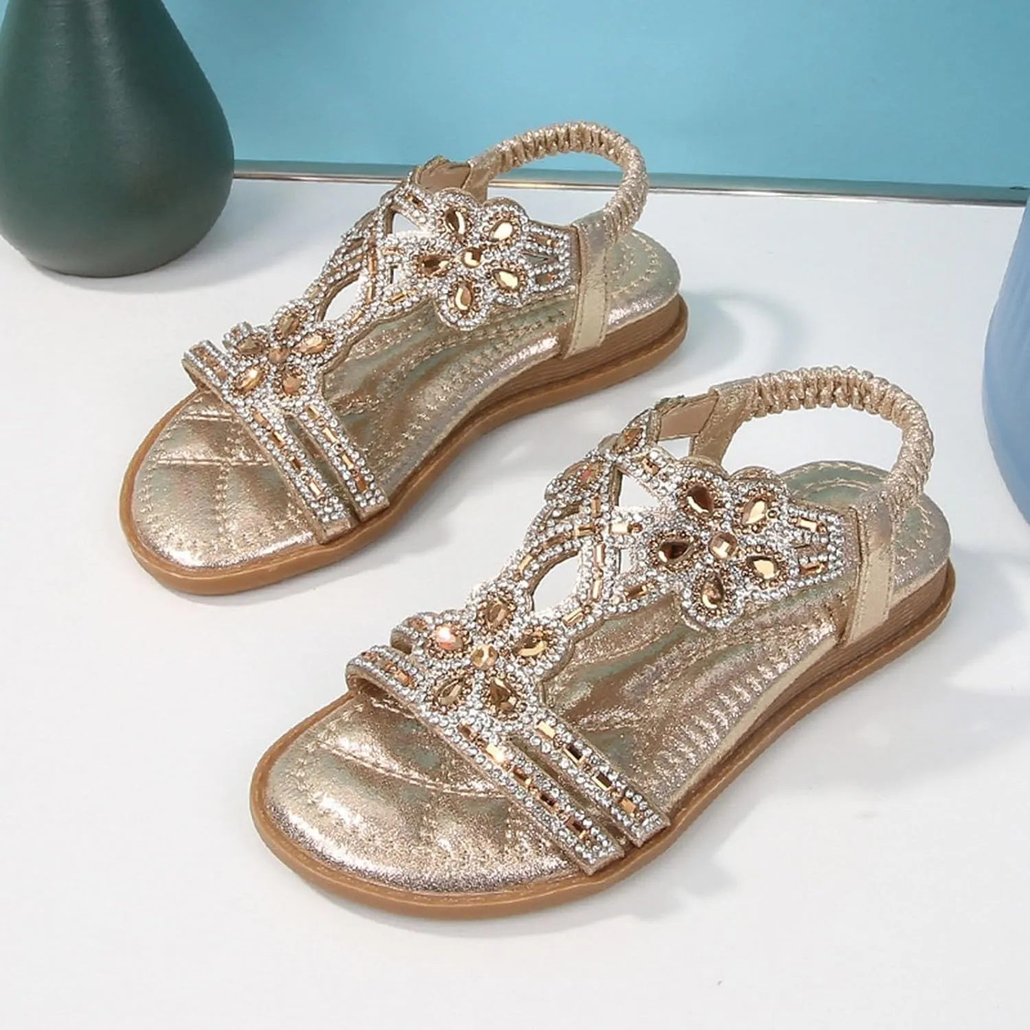 Glitter Sandals Girls Ankle Strap T-Strap 𝐋𝐨𝐰 Heel Pearl Bow Flower Pump Dress Wedding Shoes for Little Kid/Big Kid