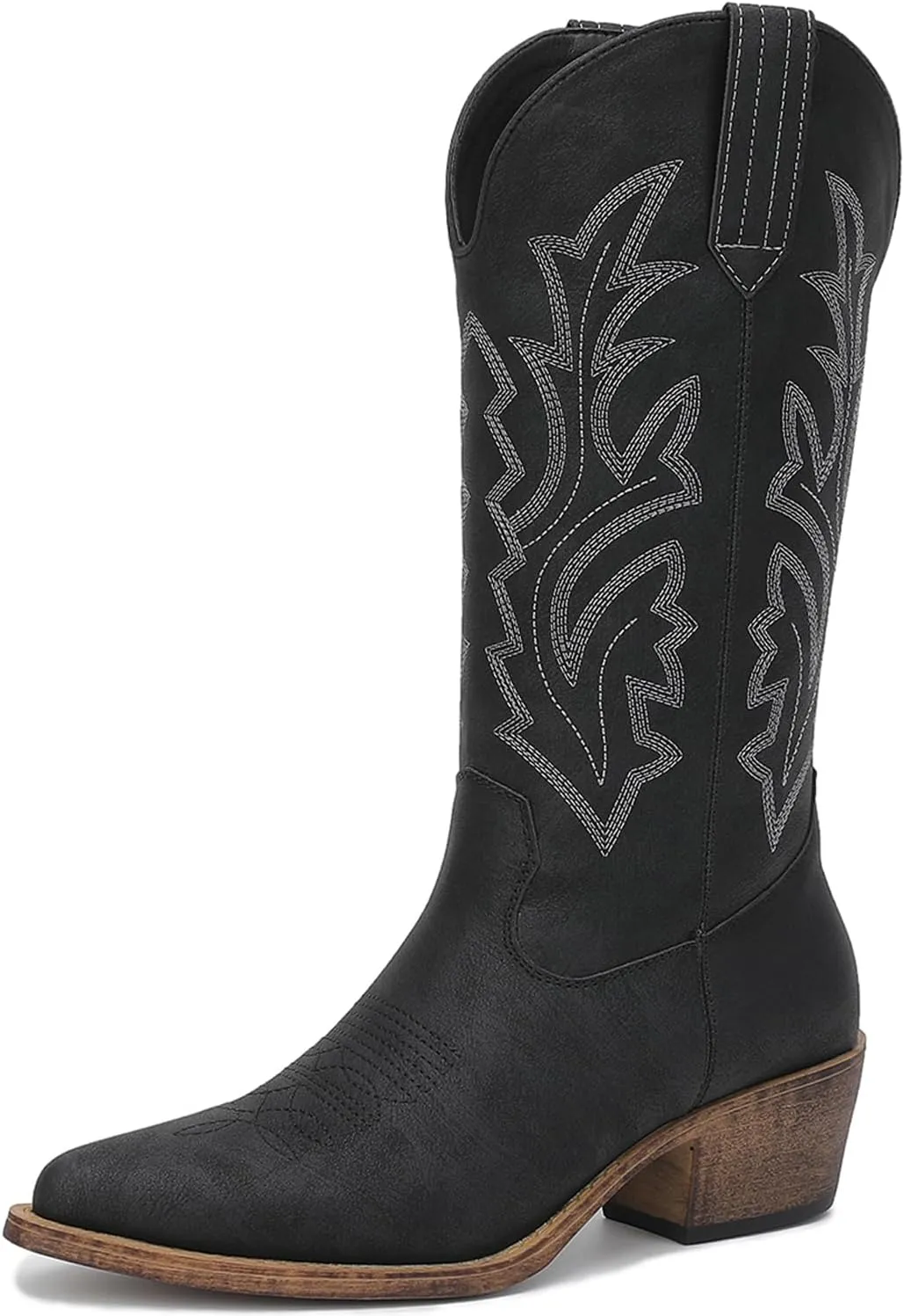 GLOBALWIN Women's Mid Calf Western Cowboy Boots Cowgirl Boots for Women with Floral Embroidery Side Zipper Chunky Heel