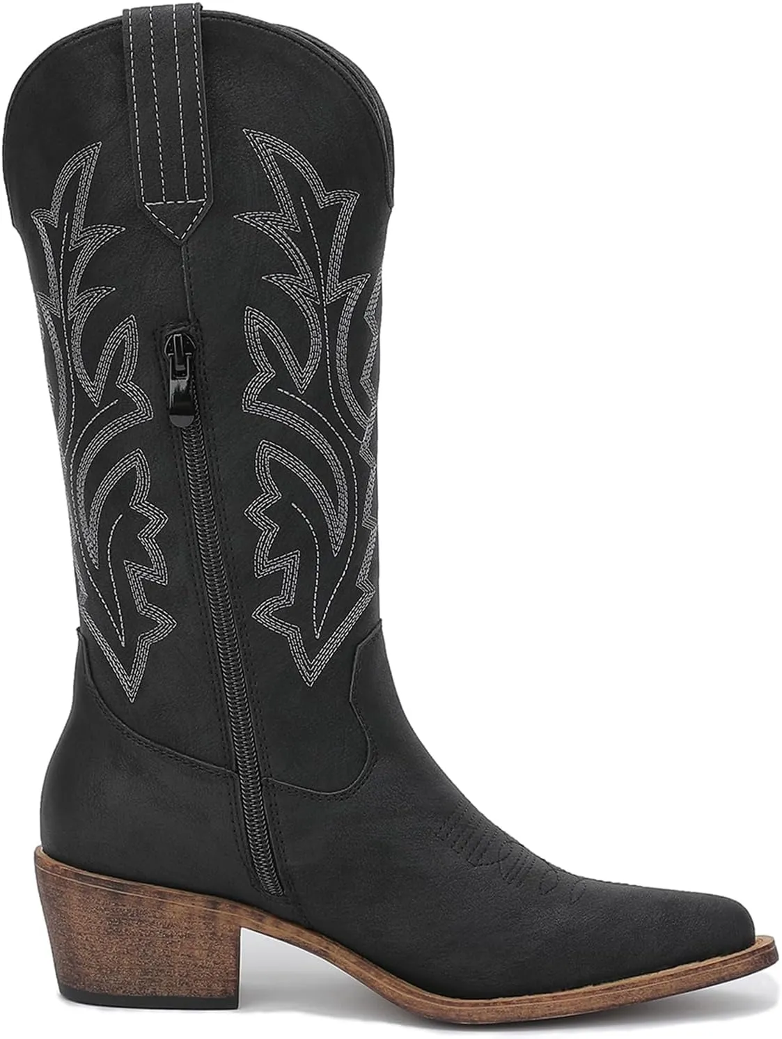 GLOBALWIN Women's Mid Calf Western Cowboy Boots Cowgirl Boots for Women with Floral Embroidery Side Zipper Chunky Heel