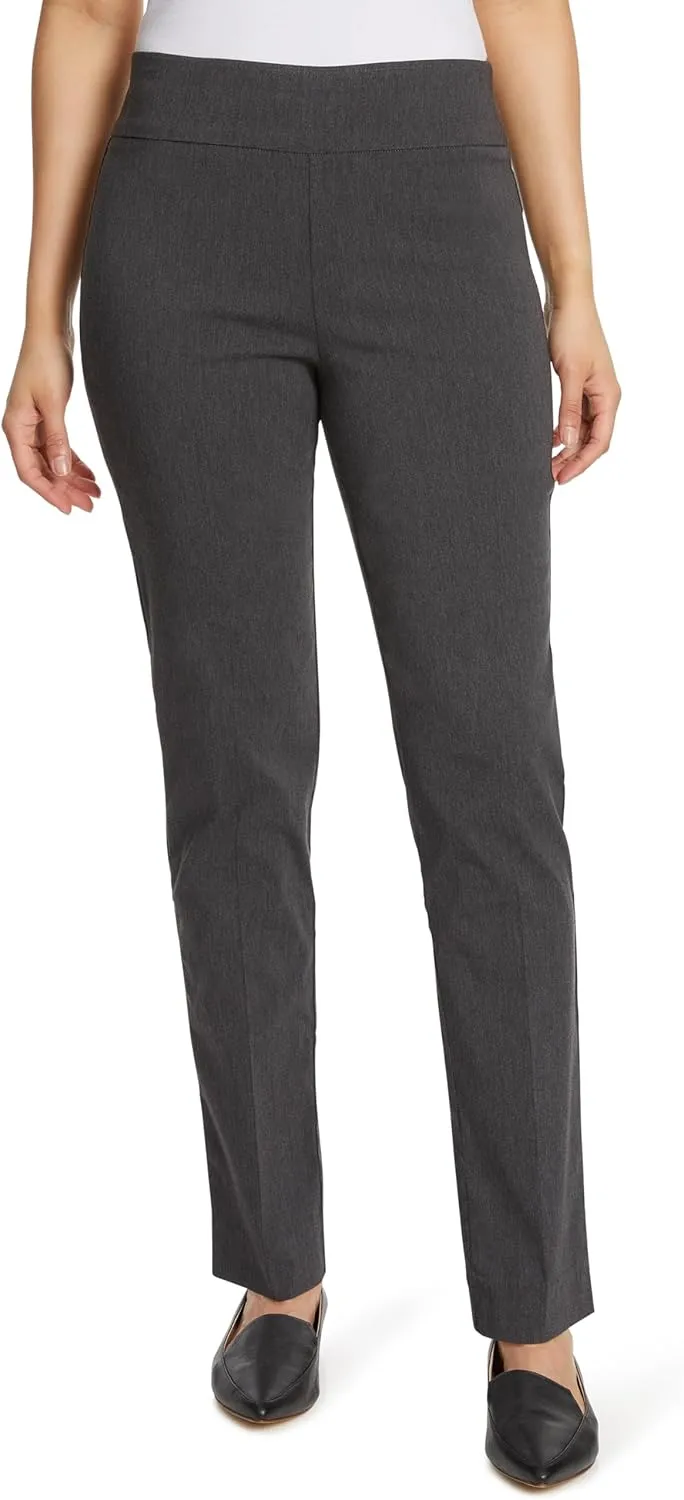 Gloria Vanderbilt Women's Pull on Trouser Mid Rise Slim Straight Leg Pant with Tummy Control Standard