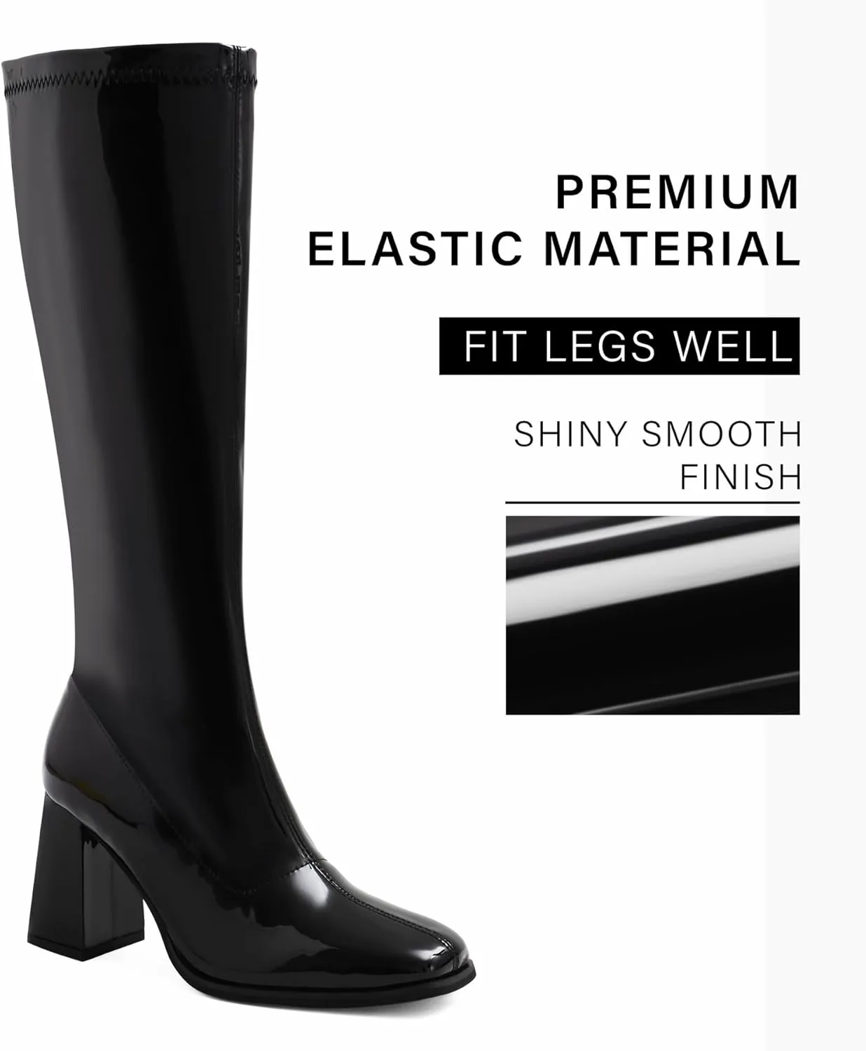 GoGo Boots for Women Knee High Boots Chunky Block Heels Costume Party Cosplay Dress Shoes