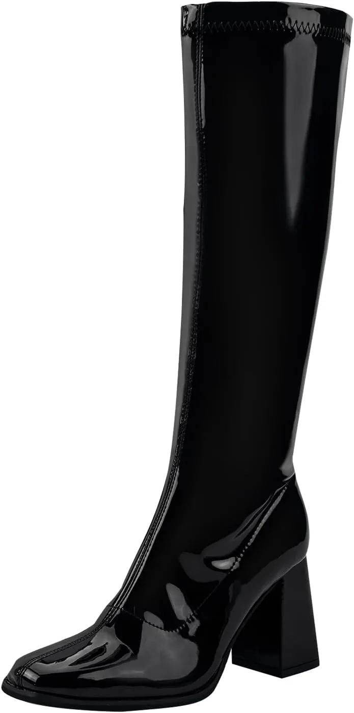 GoGo Boots for Women Knee High Boots Chunky Block Heels Costume Party Cosplay Dress Shoes
