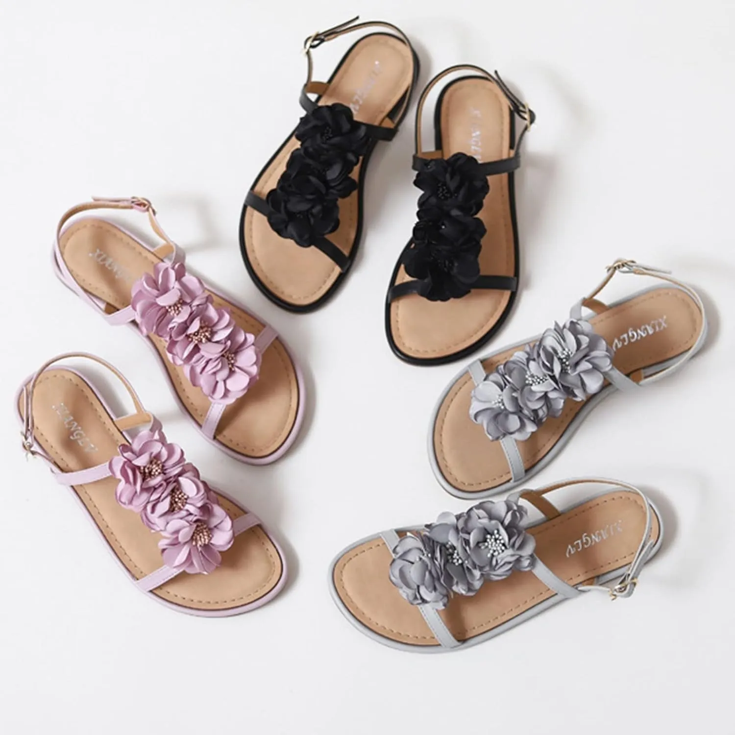 Good Arch Support Sandals for Women Ladies Shoes Fashionable Flat Casual Flower Fairy Wind Bohemian Beach Sandals (Pink, 7.5)