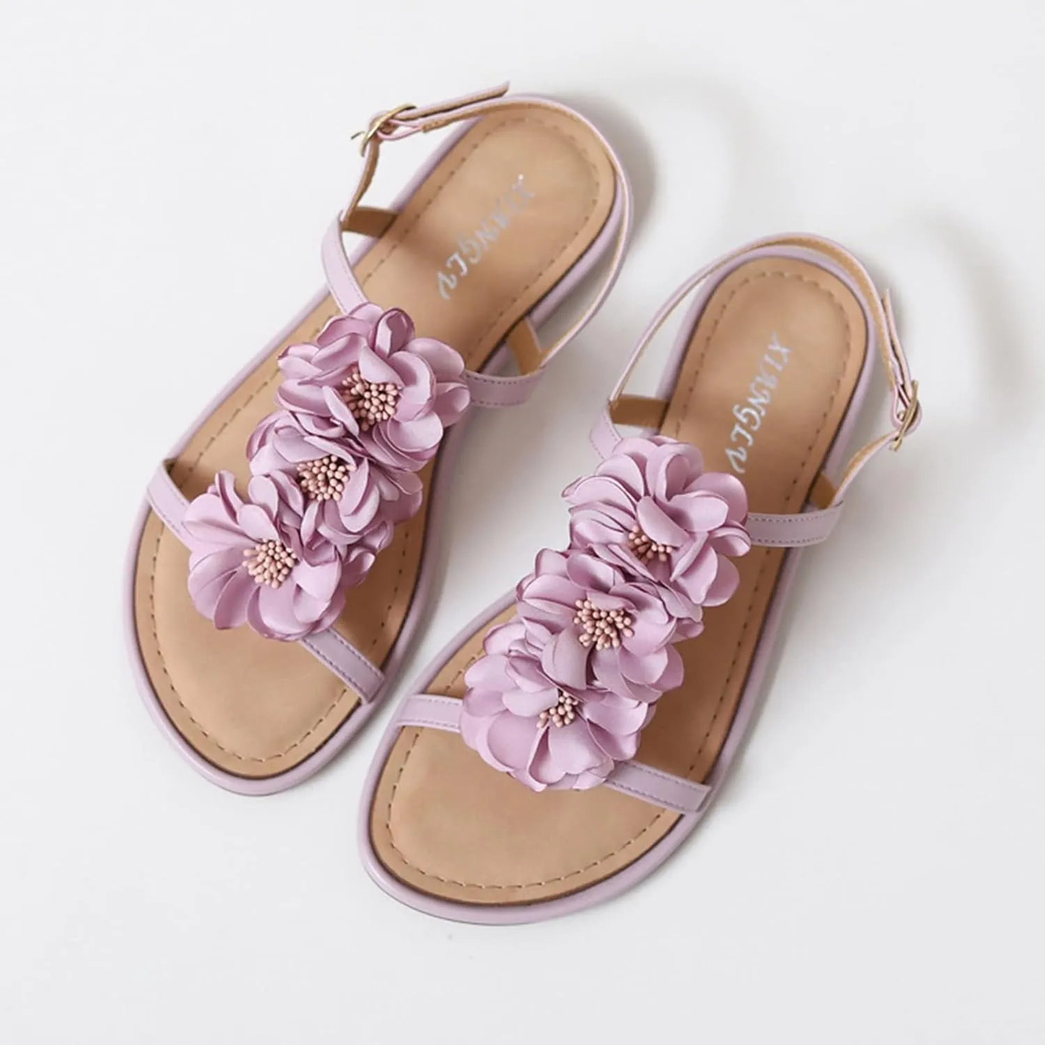 Good Arch Support Sandals for Women Ladies Shoes Fashionable Flat Casual Flower Fairy Wind Bohemian Beach Sandals (Pink, 7.5)