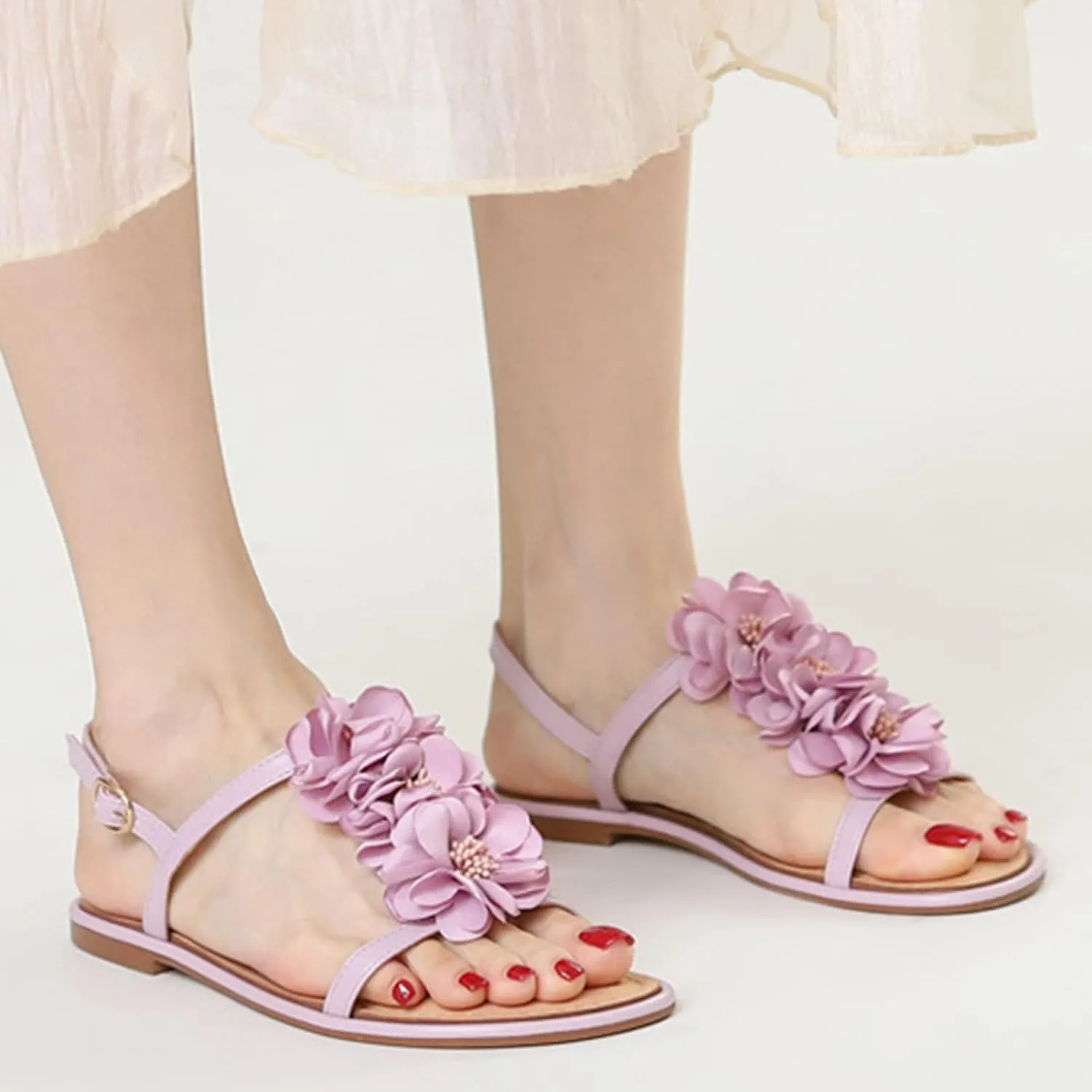 Good Arch Support Sandals for Women Ladies Shoes Fashionable Flat Casual Flower Fairy Wind Bohemian Beach Sandals (Pink, 7.5)