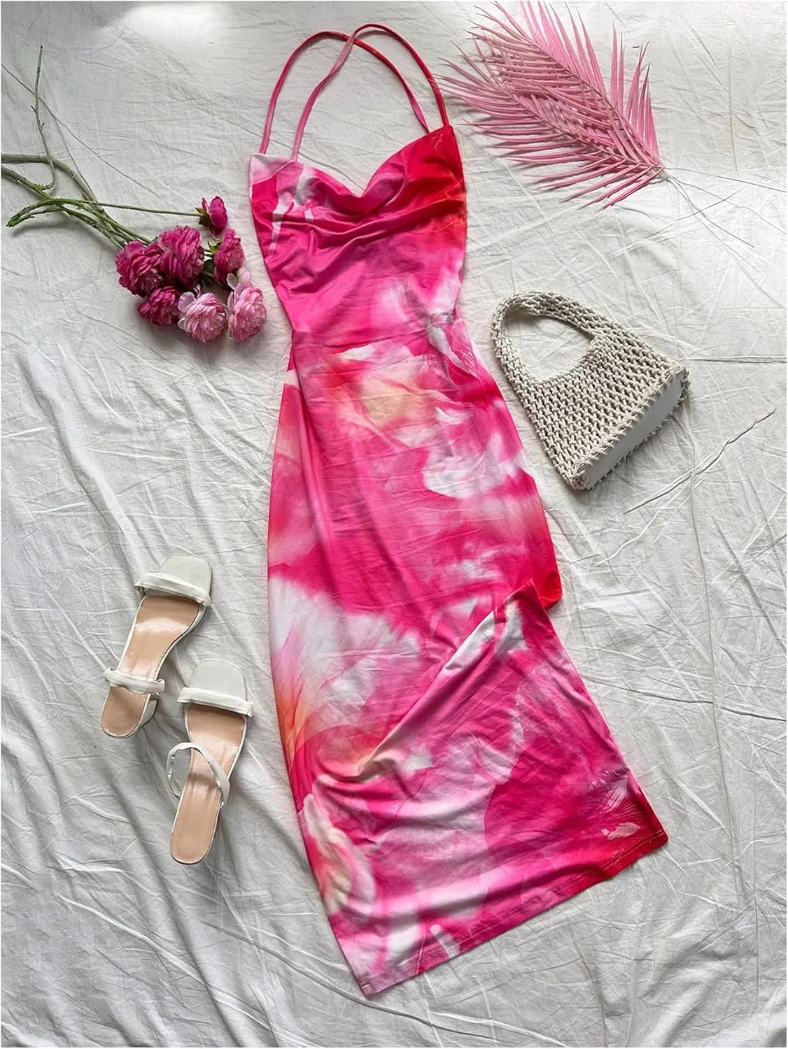 GORGLITTER Women's Floral Open Back Bodycon Maxi Dresses Bow Tie Wedding Guest Birthday Going Out Party Long Dress