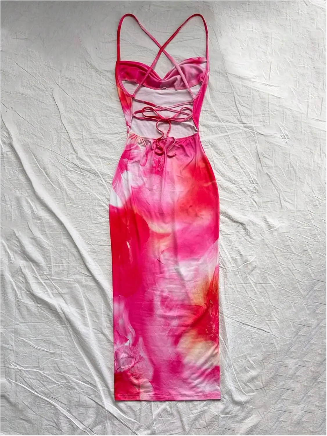 GORGLITTER Women's Floral Open Back Bodycon Maxi Dresses Bow Tie Wedding Guest Birthday Going Out Party Long Dress