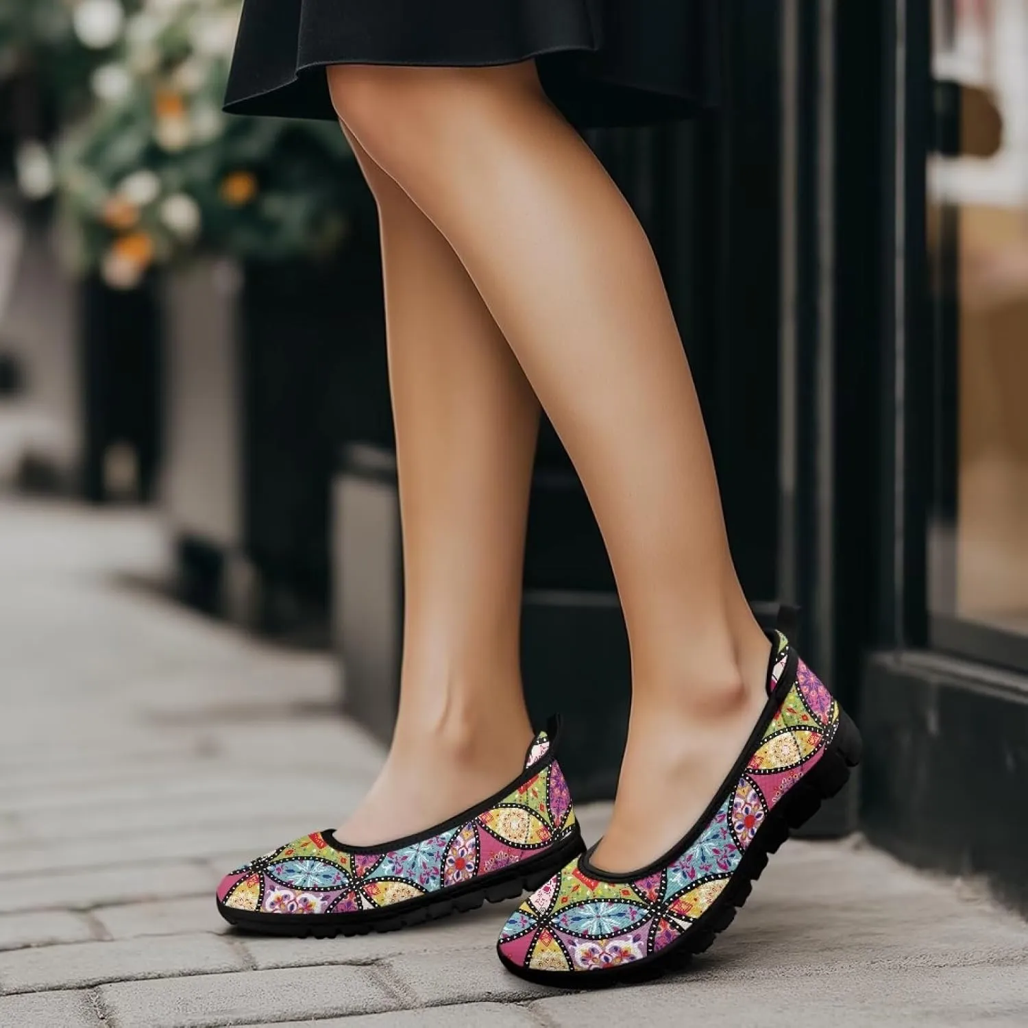 GOSTONG Slip-on Flats Shoes for Women Comfort Non Slip Walking Shoes Round Toe Loafers Outdoor Sneakers Black Sole Size 6-11