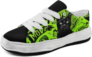 Gothic Skull Print Sneakers for Men Women – Low Top Canvas Shoes with Rubber EVA Sole, Punk Streetwear Fashion
