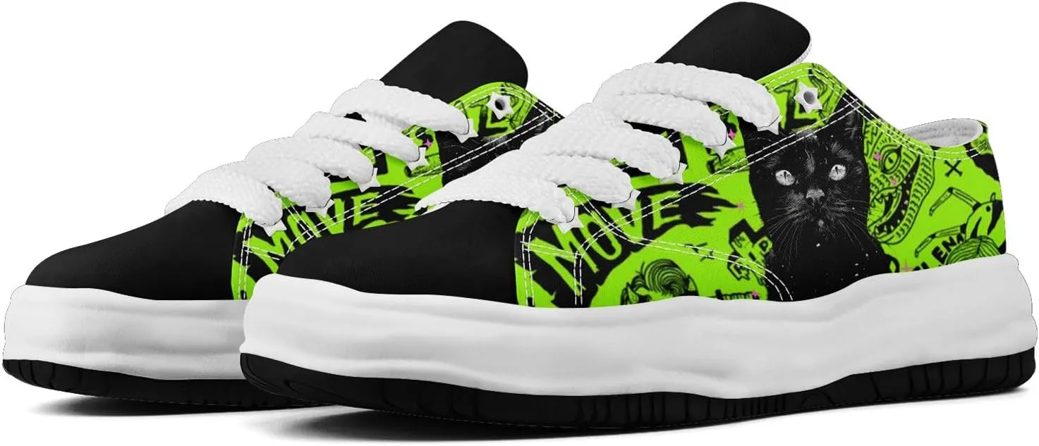 Gothic Skull Print Sneakers for Men Women – Low Top Canvas Shoes with Rubber EVA Sole, Punk Streetwear Fashion