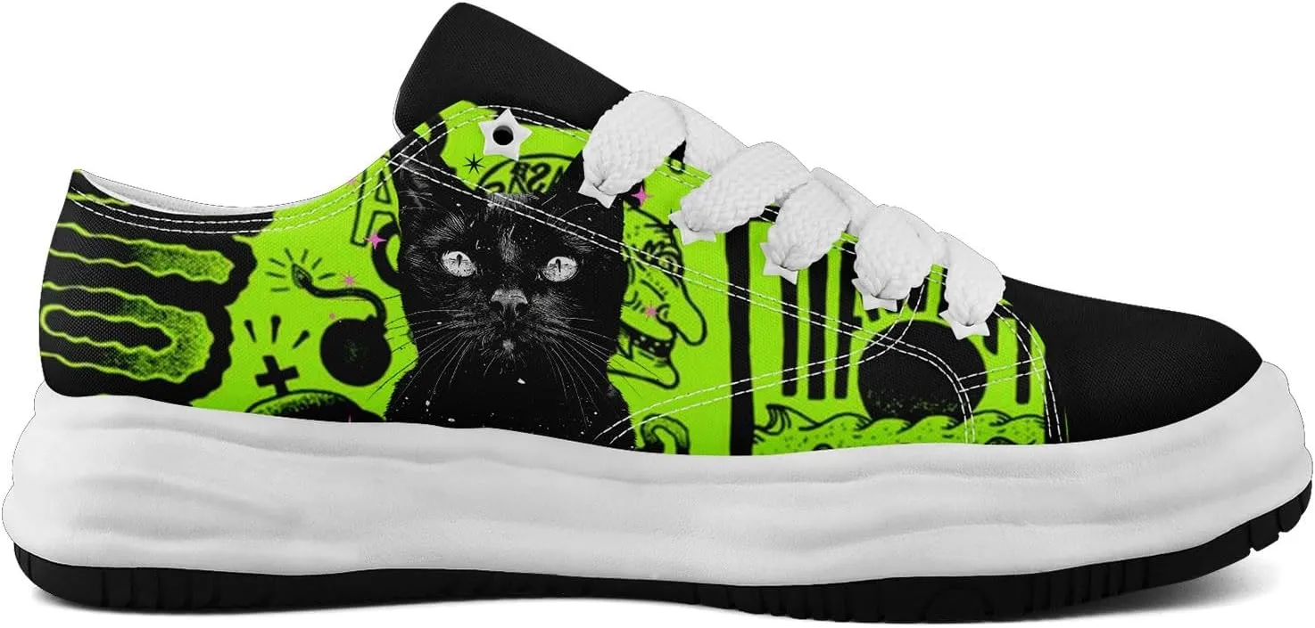 Gothic Skull Print Sneakers for Men Women – Low Top Canvas Shoes with Rubber EVA Sole, Punk Streetwear Fashion
