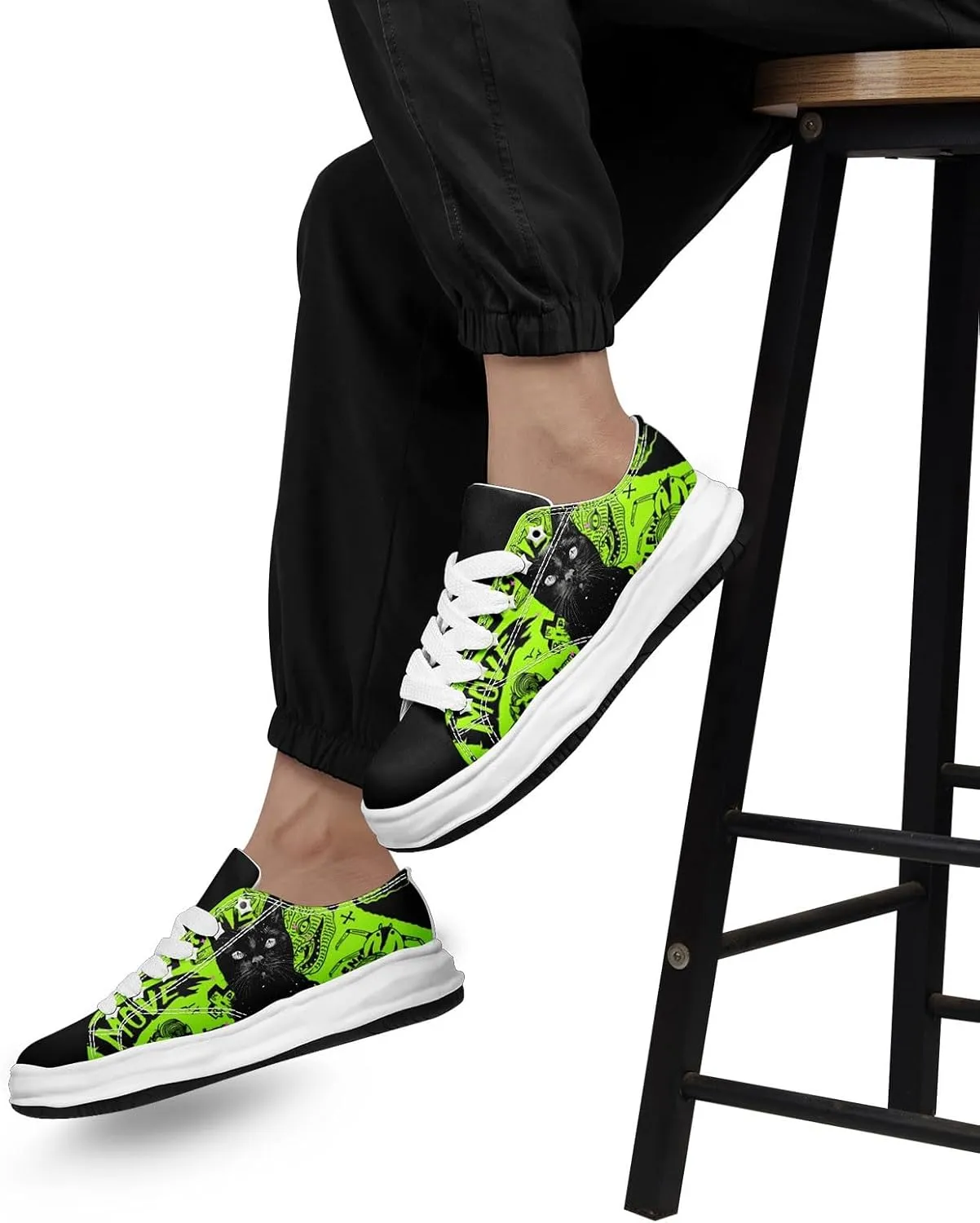 Gothic Skull Print Sneakers for Men Women – Low Top Canvas Shoes with Rubber EVA Sole, Punk Streetwear Fashion