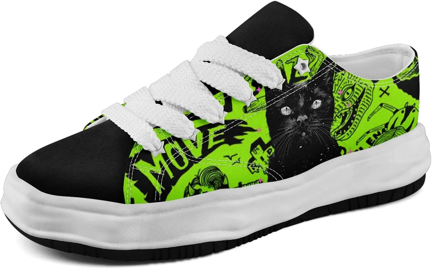 Gothic Skull Print Sneakers for Men Women – Low Top Canvas Shoes with Rubber EVA Sole, Punk Streetwear Fashion
