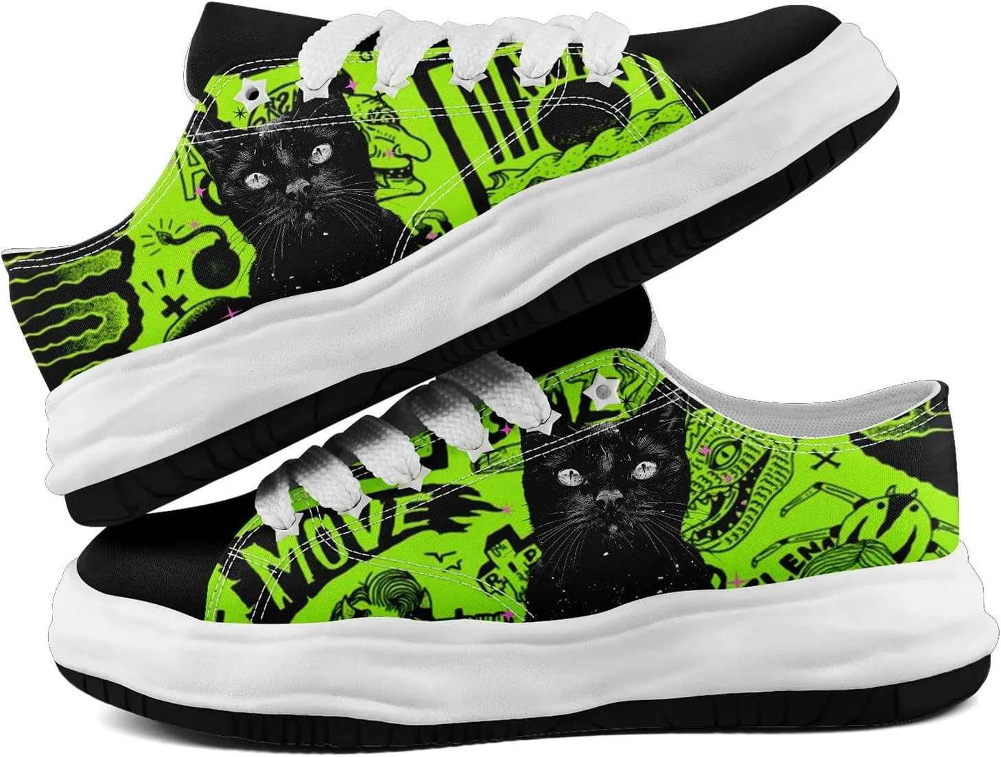 Gothic Skull Print Sneakers for Men Women – Low Top Canvas Shoes with Rubber EVA Sole, Punk Streetwear Fashion