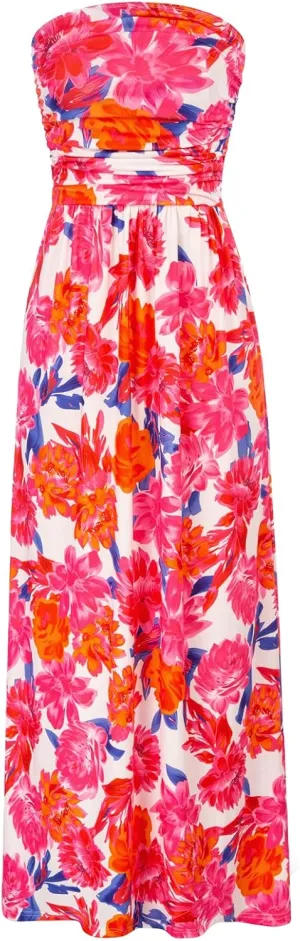 GRACE KARIN Women Strapless Casual Loose Ruched Long Maxi Dress with Pockets
