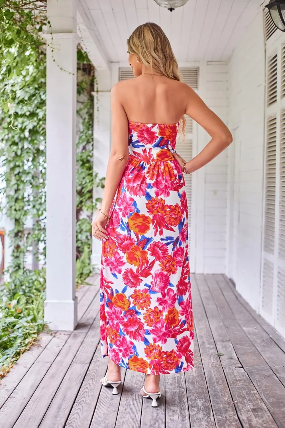 GRACE KARIN Women Strapless Casual Loose Ruched Long Maxi Dress with Pockets