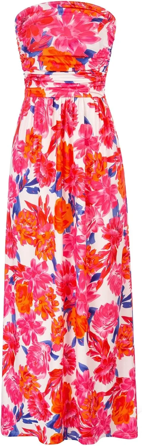 GRACE KARIN Women Strapless Casual Loose Ruched Long Maxi Dress with Pockets