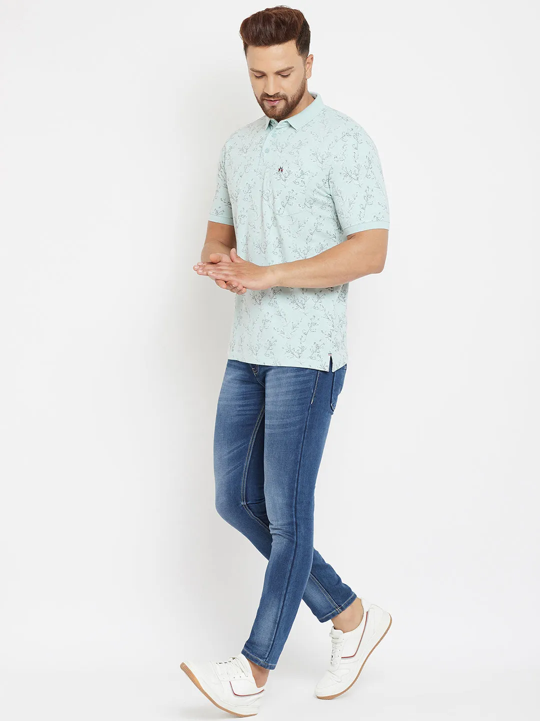 Green Printed Polo T-Shirt