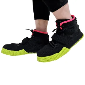 Handmade Plush Crochet Sneaker Slippers, Unique Socks Shoes Hybrid with Booties Design, Embodying Streetwear-Inspired Sneakers Hip Hop Style Comfort, Air 2 Solar Red Sneaker Custom Knitted Slippers
