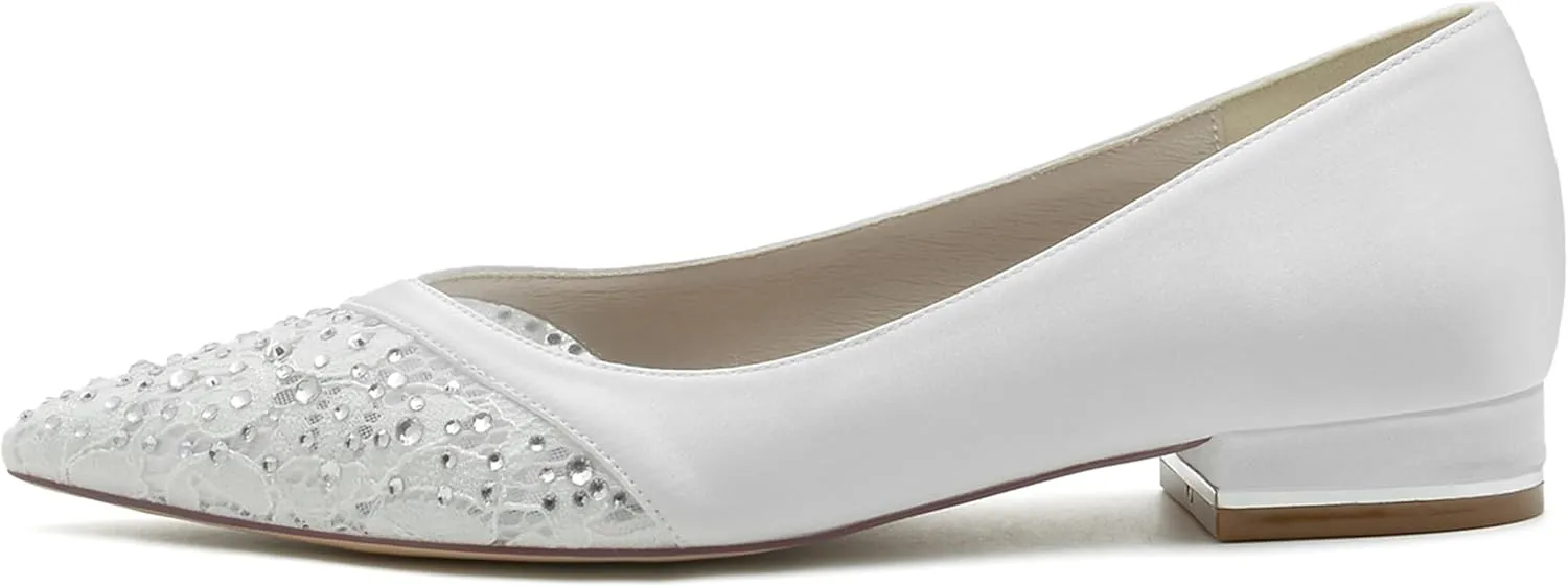 Hanfike Girls Womens Dress Flats for Wedding Slip on Bridal Party Evening Shoes with Crystals JY281
