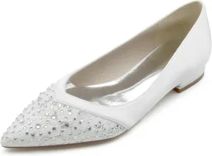 Hanfike Girls Womens Dress Flats for Wedding Slip on Bridal Party Evening Shoes with Crystals JY281