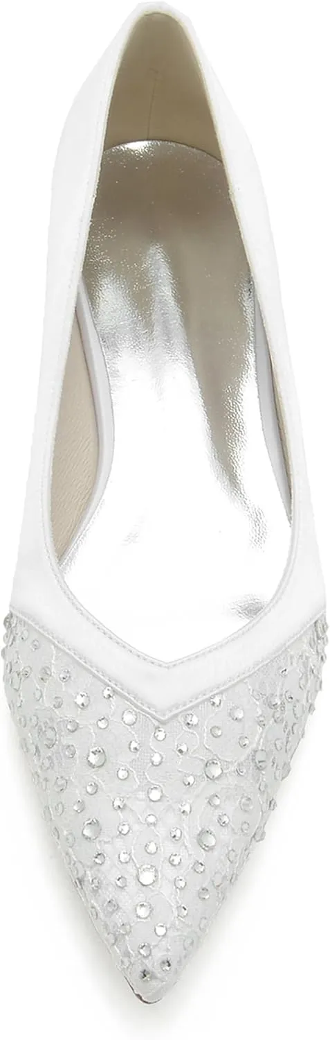 Hanfike Girls Womens Dress Flats for Wedding Slip on Bridal Party Evening Shoes with Crystals JY281