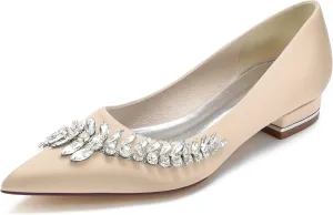 Hanfike Girls Womens Dress Wedding Flats Slip-on Rhinestones Beaded Evening Dress Shoes JY218
