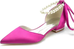 Hanfike Girls Womens Elegant Wedding Flats Ankle Chains Pointed Toe Formal Evening Shoes with Ribbon JY286