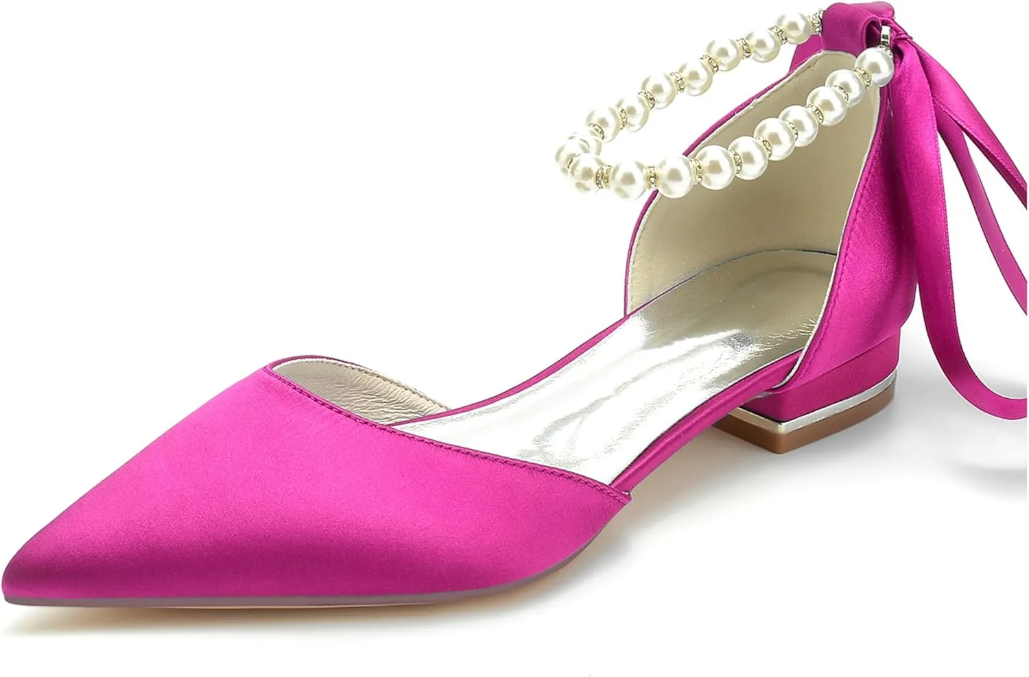 Hanfike Girls Womens Elegant Wedding Flats Ankle Chains Pointed Toe Formal Evening Shoes with Ribbon JY286