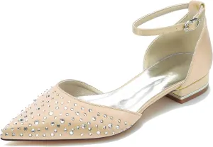 Hanfike Girls Womens Formal Flats for Wedding Ankle Strap Crystals Beaded Wedding Party Shoes JY287