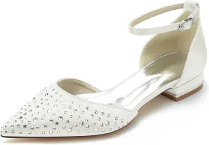 Hanfike Girls Womens Formal Flats for Wedding Ankle Strap Crystals Beaded Wedding Party Shoes JY287