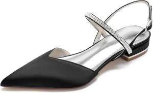 Hanfike Girls Womens Slingback Flats Shoes for Wedding Rhinestones Pointed Toe Party Shoes JY208