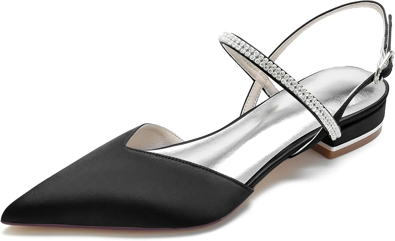 Hanfike Girls Womens Slingback Flats Shoes for Wedding Rhinestones Pointed Toe Party Shoes JY208