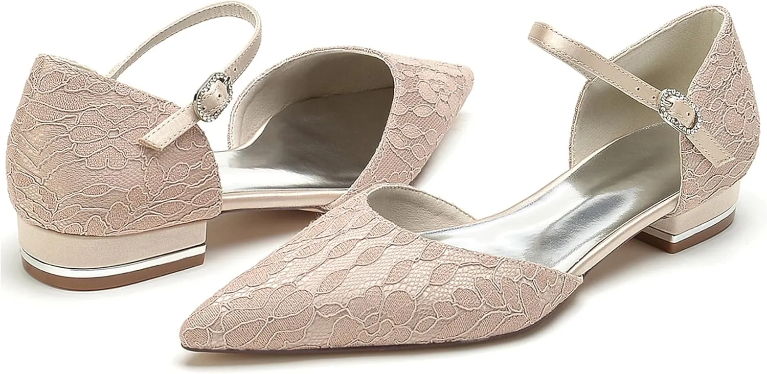 Hanfike Occasions Shoes for Women Girl Lace Pointed Toe Bridal Wedding Party Evening Pumps JY317