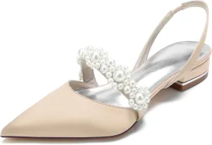 Hanfike Wedding Flats for Women Girls Slingback Beading Evening Party Shoes JY202