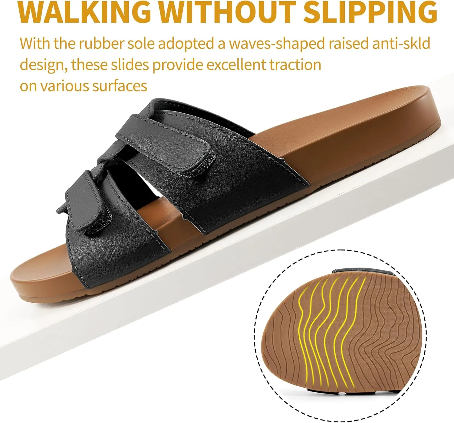 HARENCE Slides for Women Flat Sandals: Comfortable Flats with Adjustable Double Straps Womens Slip on Shoes for Summer Beach Walking