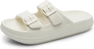 Harvest Land Sandals for Women Double Buckle Adjustable Slides EVA Thick Sole Slippers