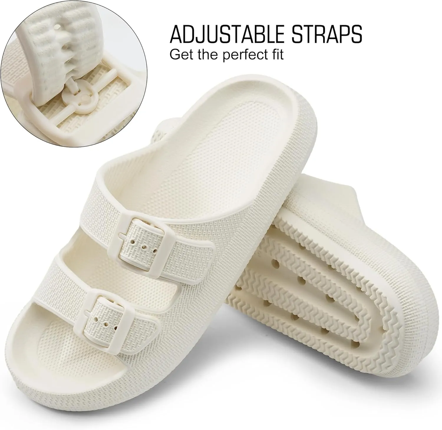 Harvest Land Sandals for Women Double Buckle Adjustable Slides EVA Thick Sole Slippers