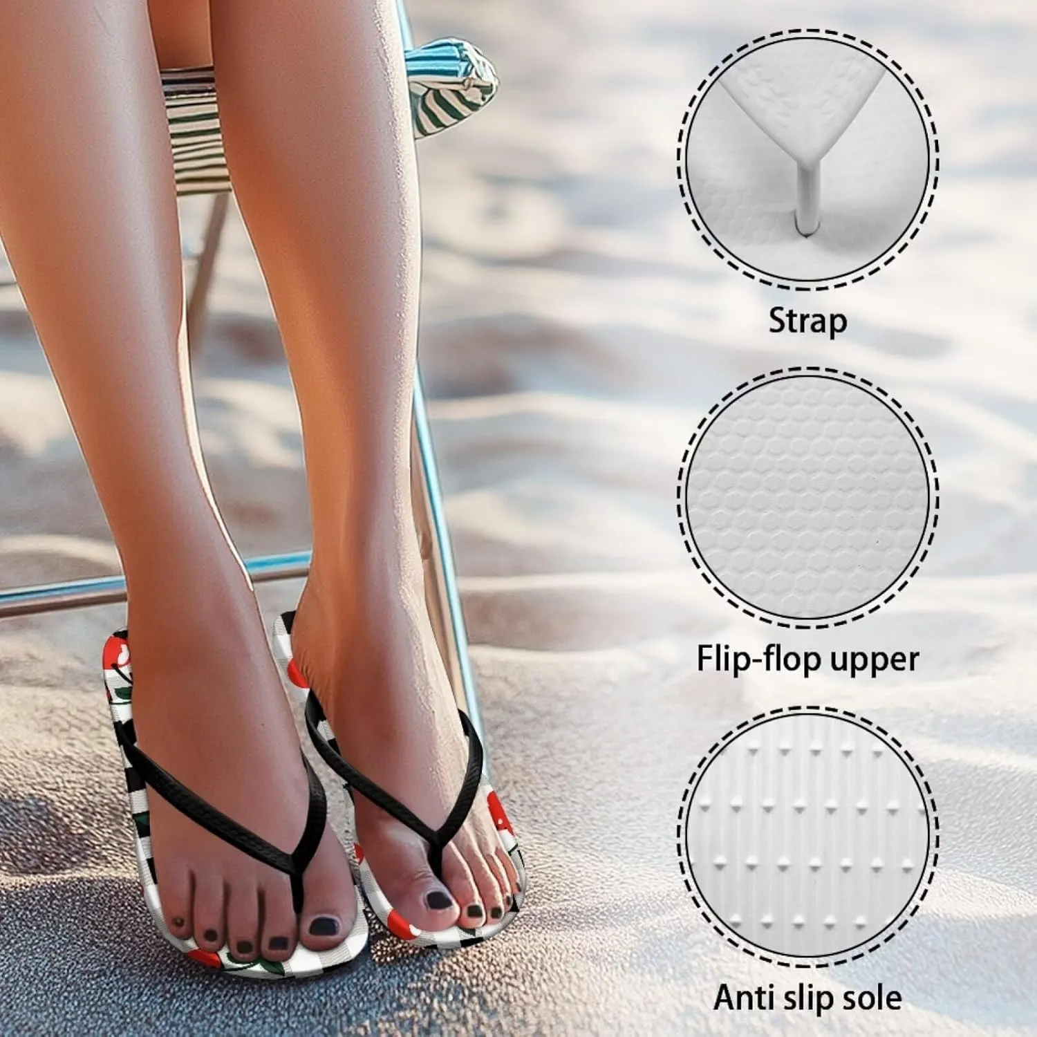 Hawaii Fruit Flip Flops Yoga Sandals for Women Memory Foam Footbed Summer Slippers Non Slip Beach Rubber Shower Shoes Outdoor Indoor Slipper Shoe