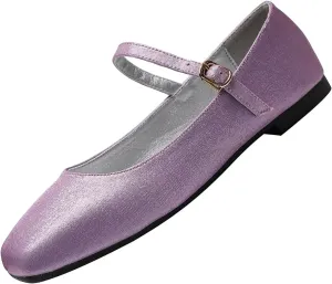 Hee grand Mary Jane Shoes for Women Comfortable Square Toe Ballet Flats with Straps Satin Dress Shoes
