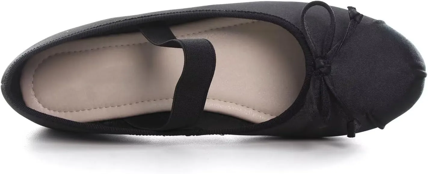 Hee grand Women's Cute Round Toe Ballerina Flats Bowknot Mary Jane Shoes Comfort Dancing Shoes Elegant Satin Dress Shoes