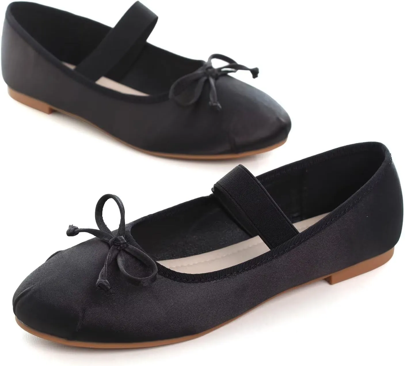 Hee grand Women's Cute Round Toe Ballerina Flats Bowknot Mary Jane Shoes Comfort Dancing Shoes Elegant Satin Dress Shoes