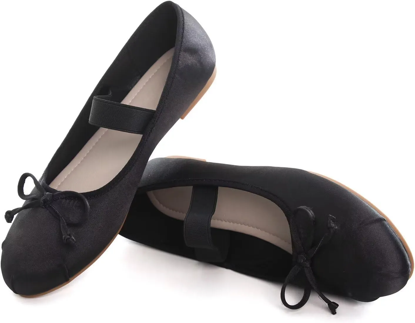 Hee grand Women's Cute Round Toe Ballerina Flats Bowknot Mary Jane Shoes Comfort Dancing Shoes Elegant Satin Dress Shoes