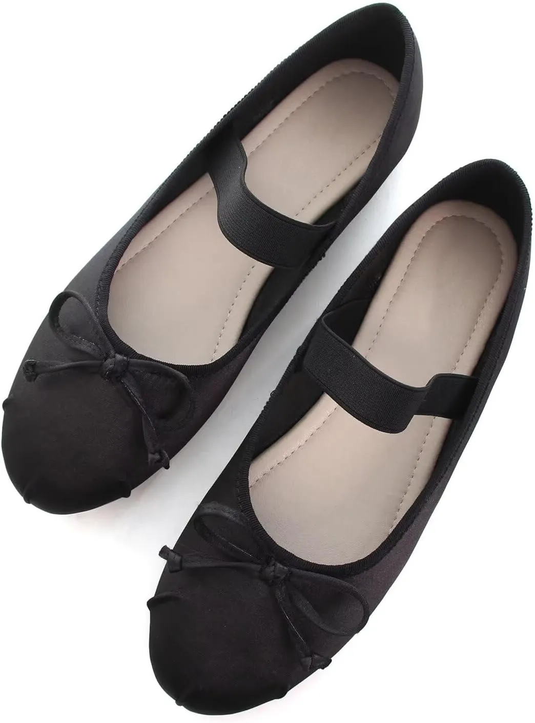 Hee grand Women's Cute Round Toe Ballerina Flats Bowknot Mary Jane Shoes Comfort Dancing Shoes Elegant Satin Dress Shoes