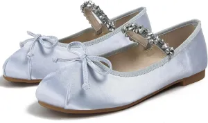 Hee grand Women's Mary Jane Shoes Satin Round Toe Ballerina Flats Fashion Sparkling Rhinestones Dress Shoes Comfort Dancing Shoes