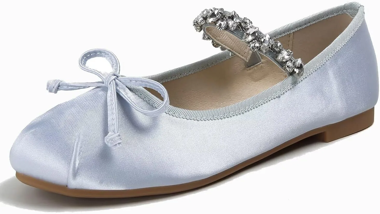 Hee grand Women's Mary Jane Shoes Satin Round Toe Ballerina Flats Fashion Sparkling Rhinestones Dress Shoes Comfort Dancing Shoes